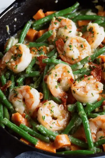 Sweet Potato Green Beans Shrimp Skillet