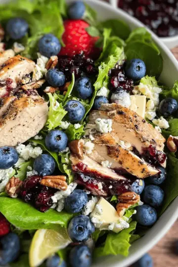 Berry Blue Cheese Salad with Chicken and Blueberry Balsamic Dressing