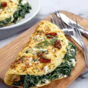 Kale Omelette with Sun-Dried Tomatoes & Feta Cheese