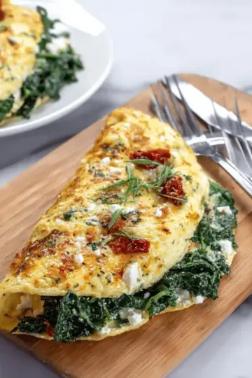 Kale Omelette with Sun-Dried Tomatoes & Feta Cheese