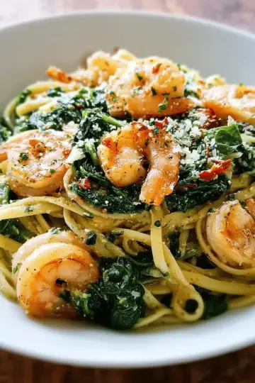 Spinach and Shrimp Linguine