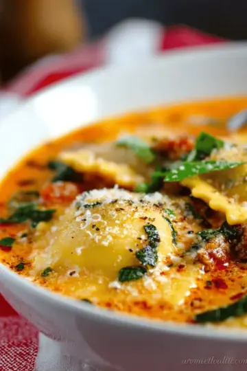 Creamy Tuscan Ravioli Soup