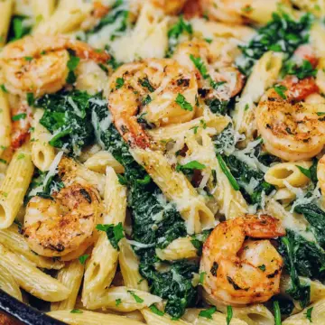 Cheese Shrimp Penne Pasta & Spinach