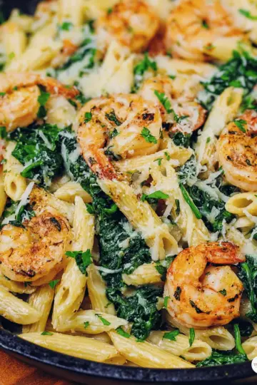 Cheese Shrimp Penne Pasta & Spinach