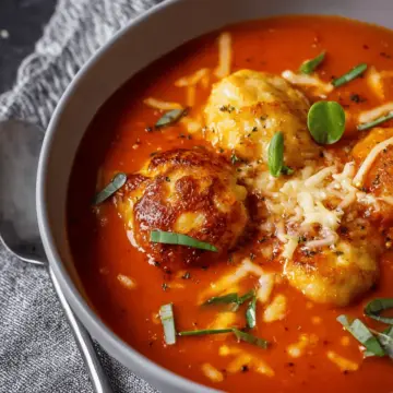 Tomato Soup with Cheese Dumplings
