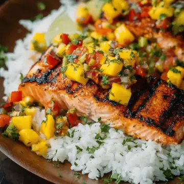 Grilled Salmon with Mango Salsa and Coconut Rice