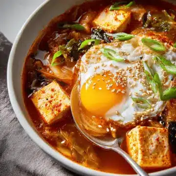 Kimchi-Tofu Soup with Sesame & Egg