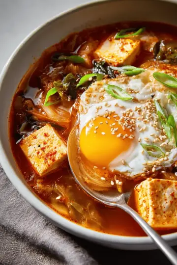 Kimchi-Tofu Soup with Sesame & Egg