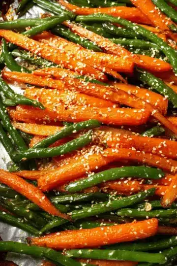 Honey Roasted Carrots with Green Beans and Sesame Seeds