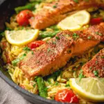 Lemon Salmon Orzo Skillet