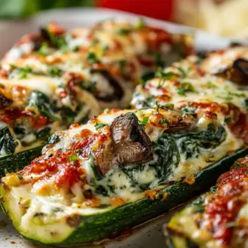 Spinach Mushroom and Ricotta Stuffed Zucchini Boats: Ultimate Cheesy Delight