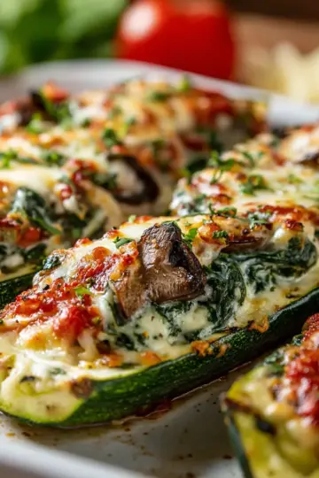 Spinach Mushroom and Ricotta Stuffed Zucchini Boats: Ultimate Cheesy Delight