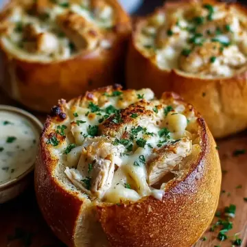 Chicken Alfredo Garlic Bread Bowls