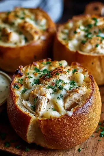 Chicken Alfredo Garlic Bread Bowls