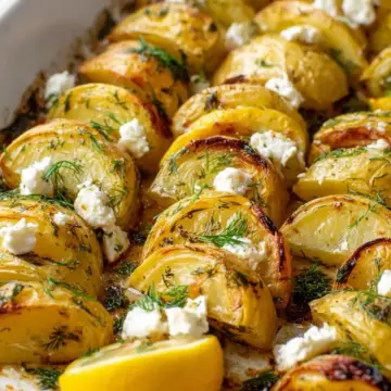 Lemon Feta Dill Roasted Greek Potatoes