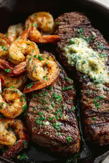 Garlic Butter Skillet Steak and Shrimp