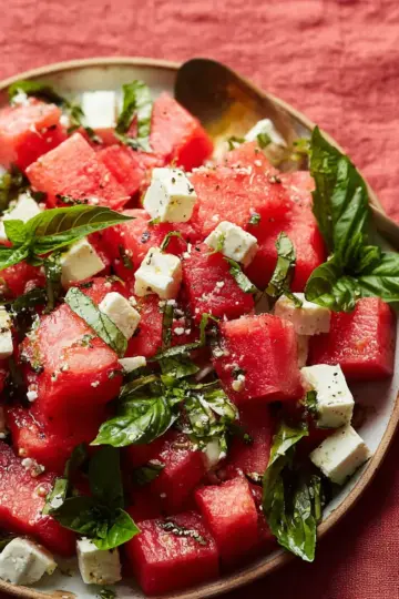 Watermelon Feta Basil Salad