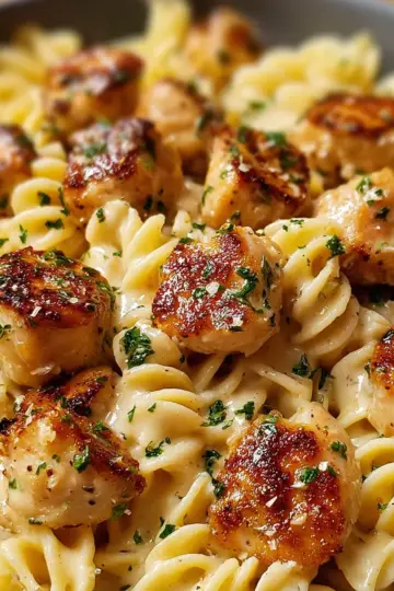 Garlic Butter Chicken Bites with Creamy Parmesan Pasta