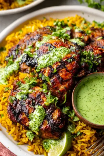 Peruvian Chicken & Rice with Green Sauce